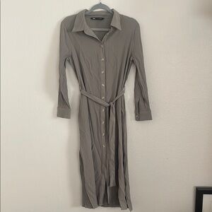 Zara Gray Buttoned Tie Front Shirt Dress
